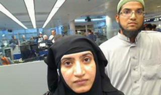 2014 file image of Tashfeen Malik, left, and Rizwan Farook, as they passed through O'Hare International Airport in Chicago