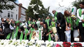 Doves being released outside the Grenfell memorial service