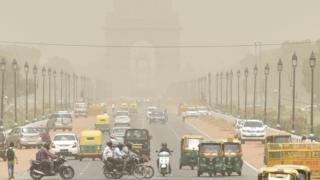 A view of India Gate engulfed in haze at Rajpath, on June 13, 2018 in New Delhi, India