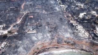 Aerial view of wildfire damage in Mati, Greece