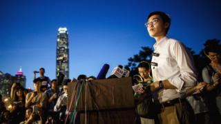 Andy Chan, leader of the pro-independence Hong Kong National Party, addresses supporters in Hong Kong, 5 August 2016