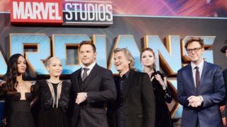 James Gunn (right) with the Guardians of the Galaxy cast