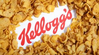 Illustrative image of the Kellogg's logo and famous branded corn flakes