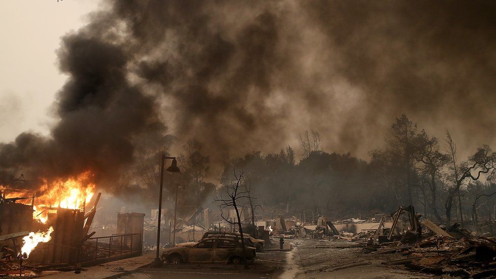 A burning area of Santa Rose, north California