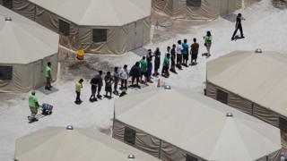 Boys are seen at tent camp for migrant children in Texas (FILE)