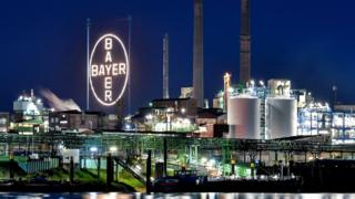 A riverside view of Bayer chemical corporation in Leverkusen, Germany