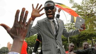 Bobi Wine greets supporters
