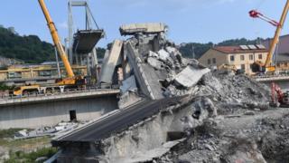 Collapsed Morandi bridge, in Genoa, Italy, 19 August 2018