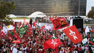 Lula's supporters massed outside the Electoral Supreme Court in Brasilia August 2018