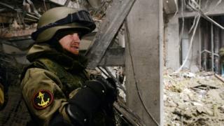 Motorola in ruins of Donetsk airport, 26 Feb 15
