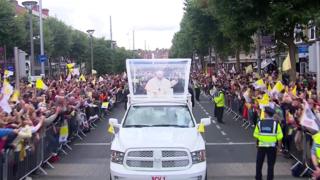 The Pope waving to crowds in Dublin