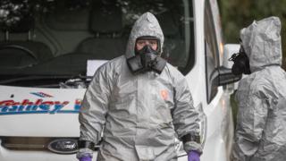 Investigators in protective clothing remove a van from an address in Winterslow near Salisbury, as police and members of the armed forces continue to investigate the suspected nerve agent attack on Russian double agent Sergei Skripa on March 12, 2018