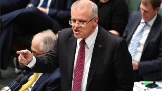 Treasurer Scott Morrison speaks during Question Time in the House of Representatives at Parliament House in Canberra,