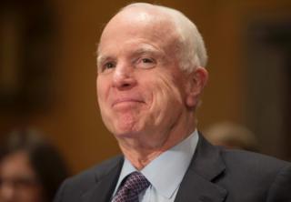 A photo taken on 10 January, 2017 shows Senator John McCain during a Senate Homeland Security and Governmental Affairs Committee hearing