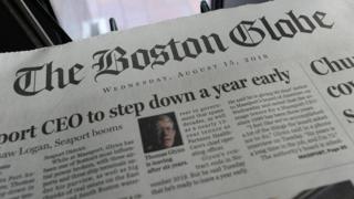 A copy of the Boston Globe newspaper, August 2018