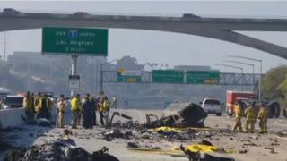 Video grab showing crash scene at Interstate 805 crash