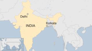 A BBC map showing the location of Kolkata (Calcutta) in West Bengal, India
