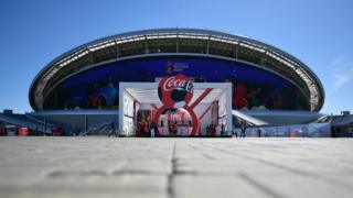 Football stadium showing Coca-Cola logo
