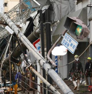 A mangled street in Osaka, one of Japan's major manufacturing areas