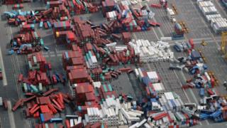 Containers scattered like Lego bricks in Osaka's port