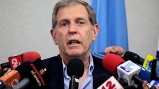 Guillermo Fernandez Maldonado, Coordinator of the Mission in Nicaragua for Central America of the United Nations High Commissioner for Human Rights (OHCHR) speaks during a news conference in Managua