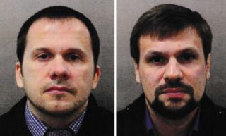 A composite picture showing Alexander Petrov and Ruslan Boshirov, two suspects in the Salisbury attack, images taken from the travel documents they used to enter the UK
