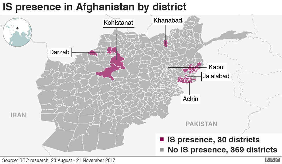 Map showing IS presence in Afghanistan
