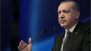 Turkish President Recep Tayyip Erdogan gives a speech at Grand Ankara Hotel, Turkey, 13 September 2018