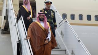 Saudi Arabia's Crown Prince Mohammed bin Salman arrives at Ministro Pistarini in Buenos Aires, Argentina, November 28, 2018