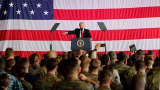 U.S. President Donald Trump delivers remarks to U.S. military personnel at Naval Air Station Sigonella following the G7 Summit, in Sigonella, Sicily, Italy, May 27, 2017.