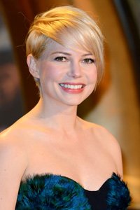 Michelle Williams ’ pretty pixie crop is cut shorter underneath so she can move the longer layers around the top sections and alter her style every day of the week.