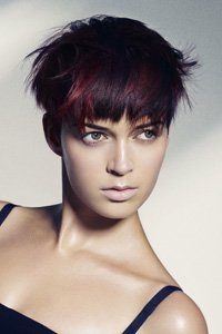 Red and black layered crop by Sassoon