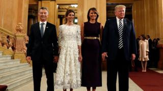 Mr Trump (R) and his wife Melania with Argentine leader Mauricio Macri and his wife Juliana Awada