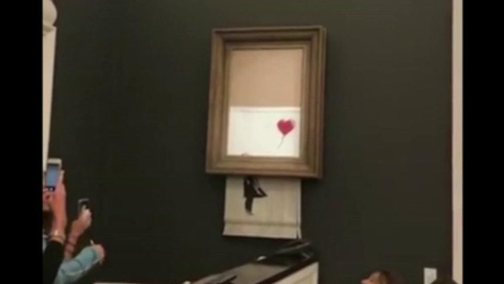 Banksy posts video of £1m portray shredding stunt at Sotheby's