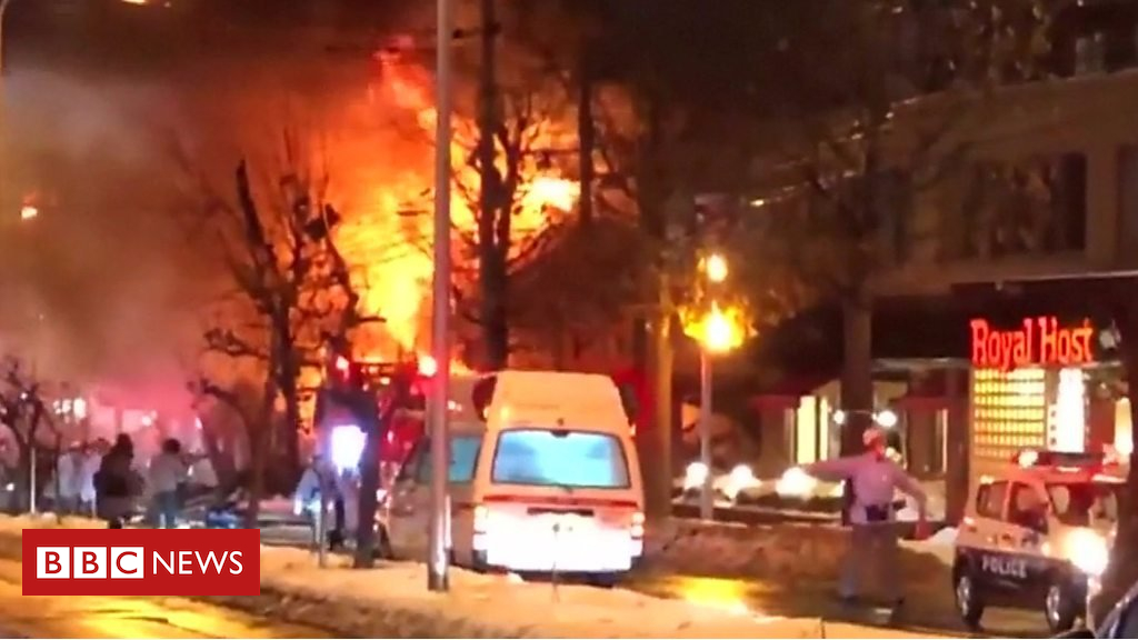 Japan explosion: Hearth and collapsed homes after blast