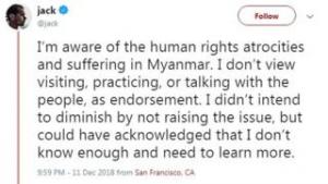Twitter's Jack Dorsey solutions critics of Myanmar meditation retreat